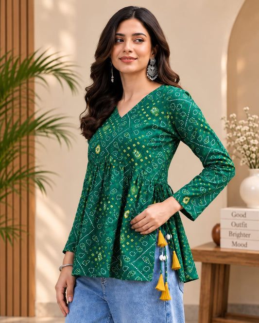 Emerald Green Printed Flared Kurti