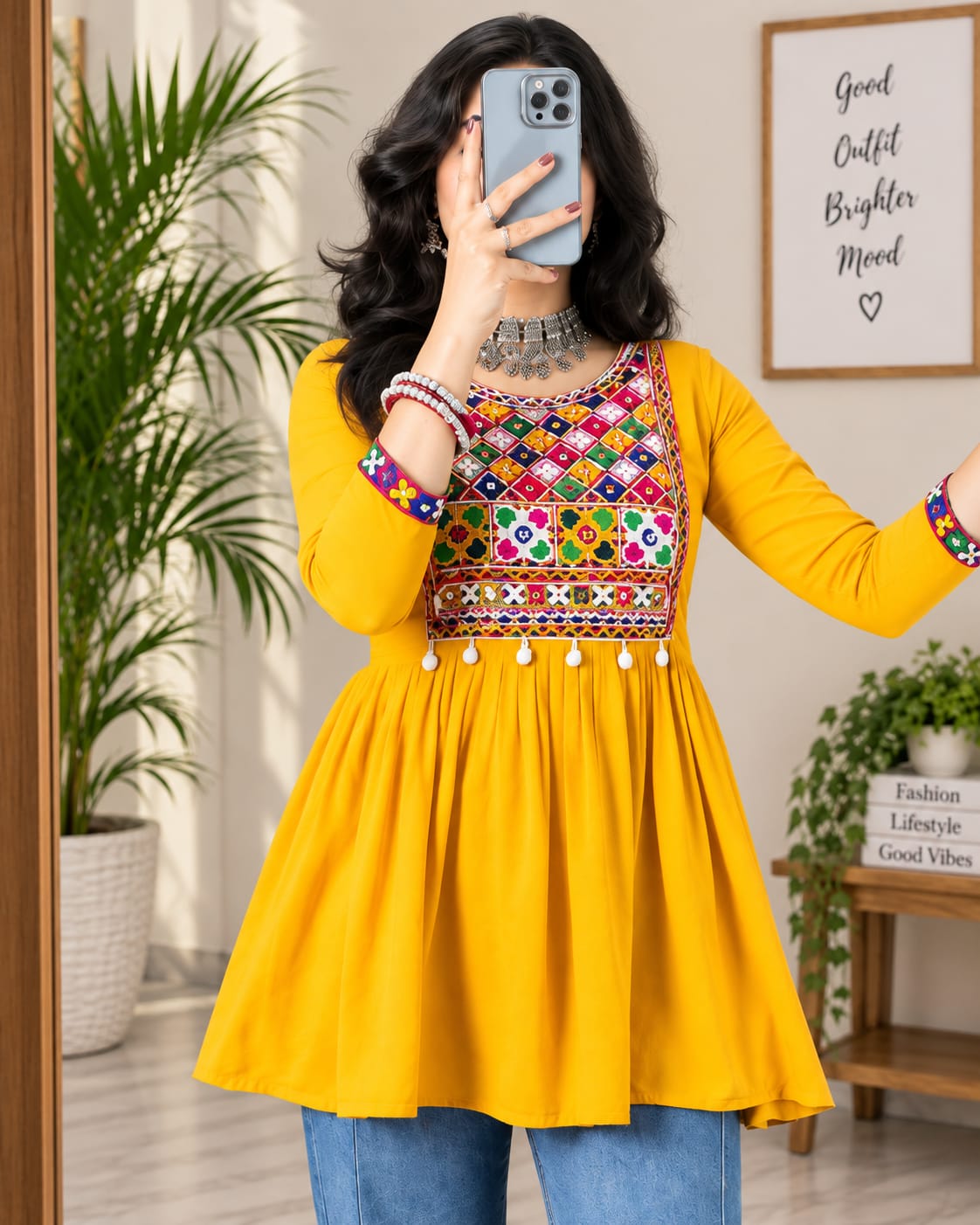 Yellow Multicolour Anarkali Kurti