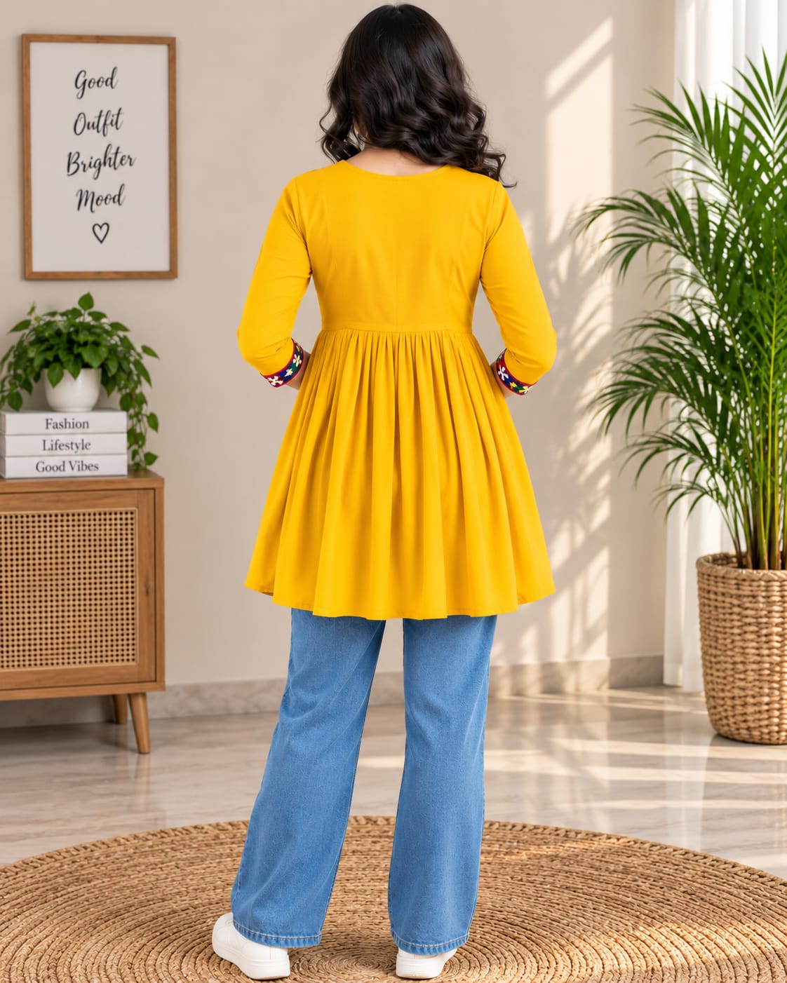 Yellow Multicolour Anarkali Kurti