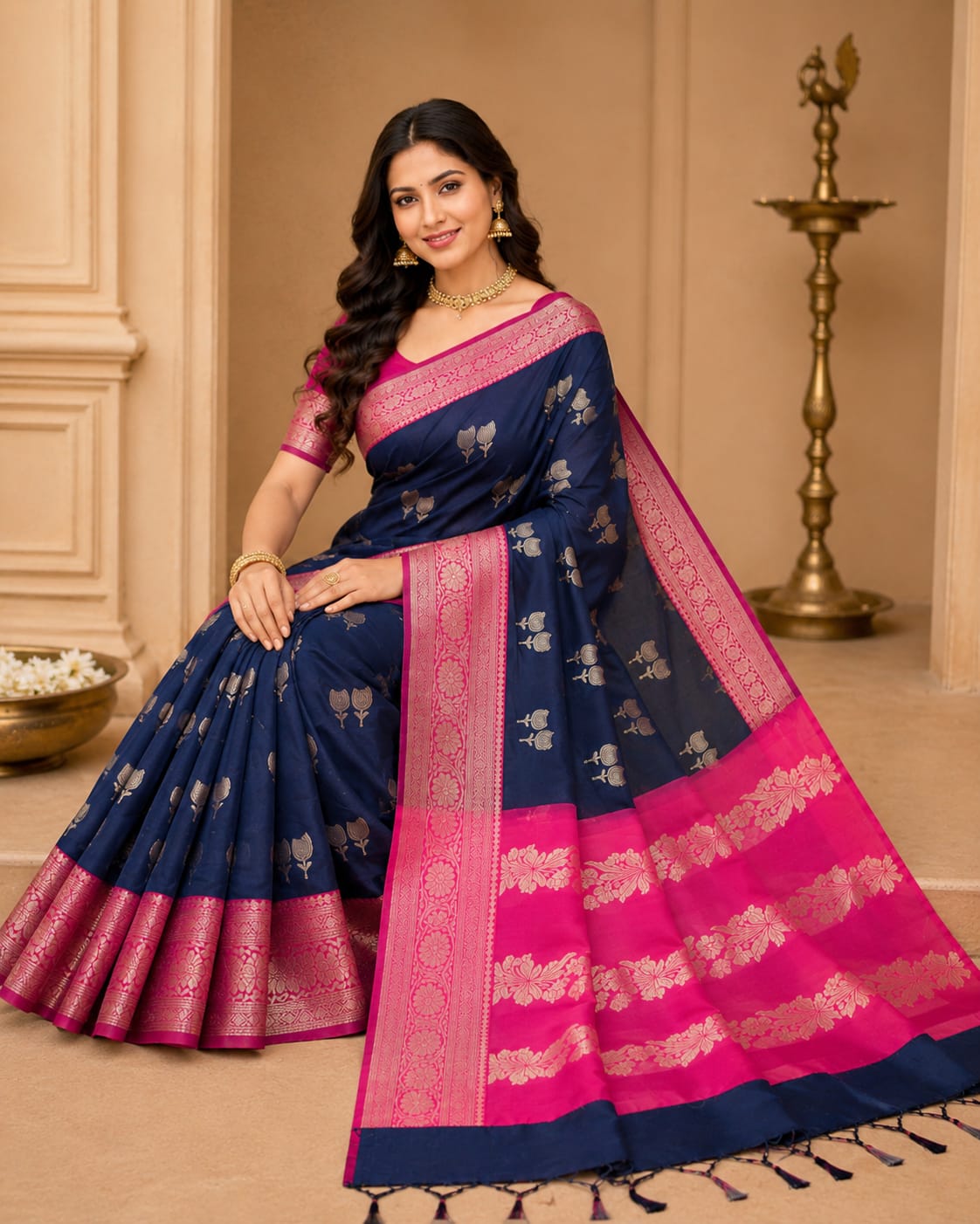Original Banarasi Soft  Silk Saree – Royal Navy Blue Elegance