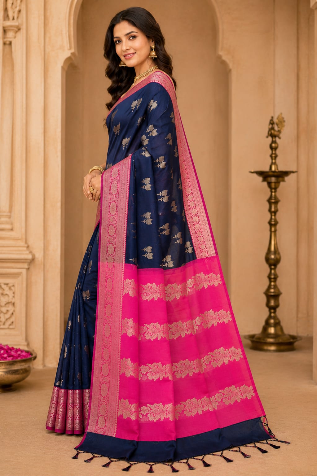 Original Banarasi Soft  Silk Saree – Royal Navy Blue Elegance