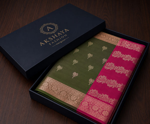 Olive Banarasi Silk Saree